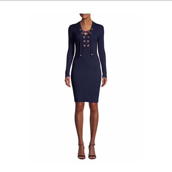 Michael Kors Women’s Lace-up Ribbed Sheath Dress - Picture 2 of 3